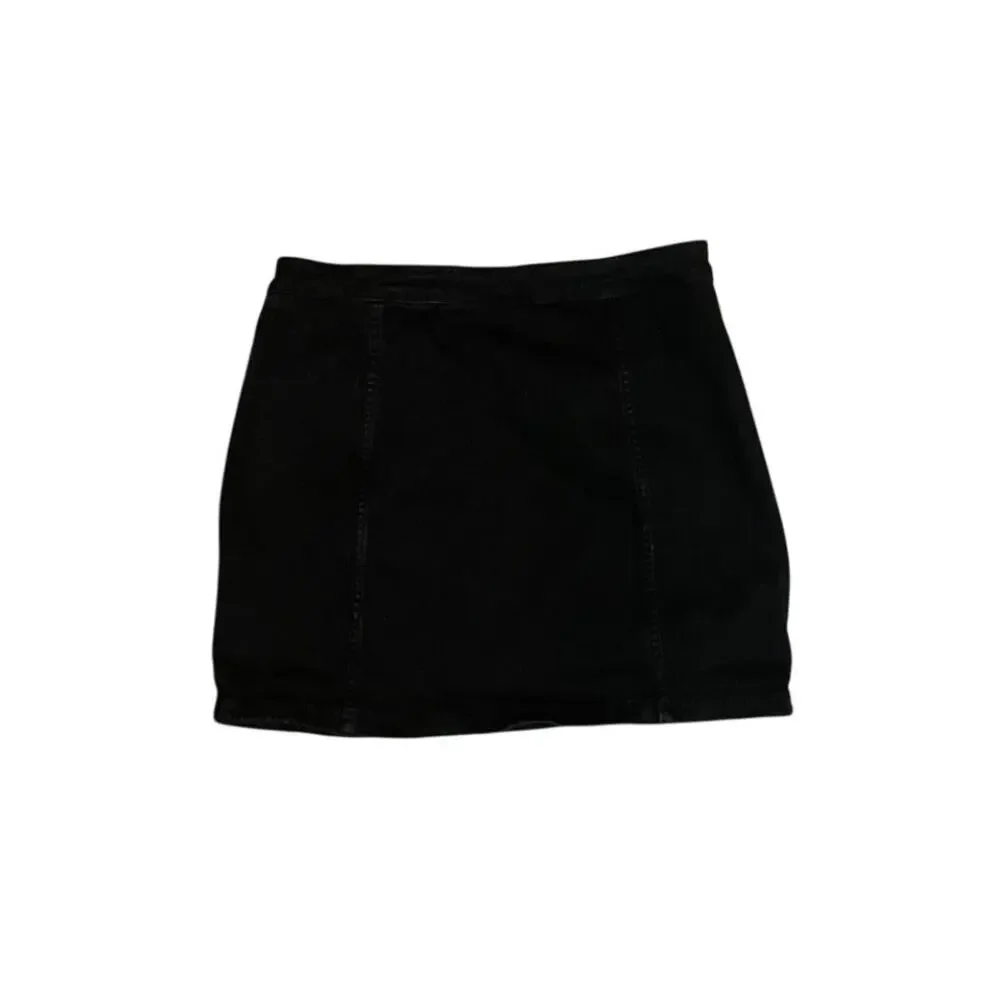 Wishlist Jeans Black Button Front Mini Skirt Retro Coquette Prep Size Large